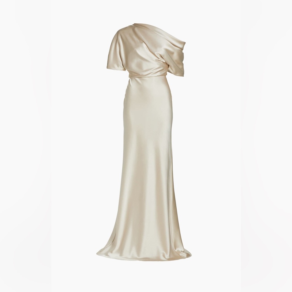 Amsale Satin One Shoulder Gown